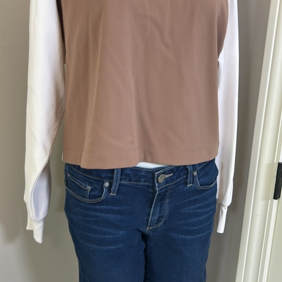Athleta Venice Block Sweatshirt Shirt Beige Crop Funnel Neck Wicking UPF Sz S - Picture 5 of 10